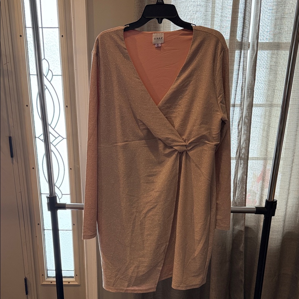 Serra Shimmering Gold Long Sleeve Dress